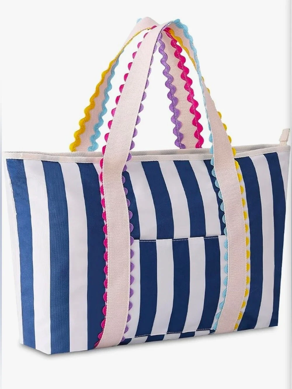 Blue & White Striped Durable Large Canvas Tote Bag W. Zipper | NEW WITH TAGS |